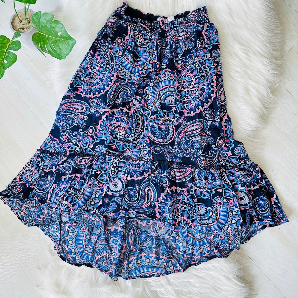 5x $25 Justice Paisley Lined High Low Elastic Waist Maxi Skirt, 12